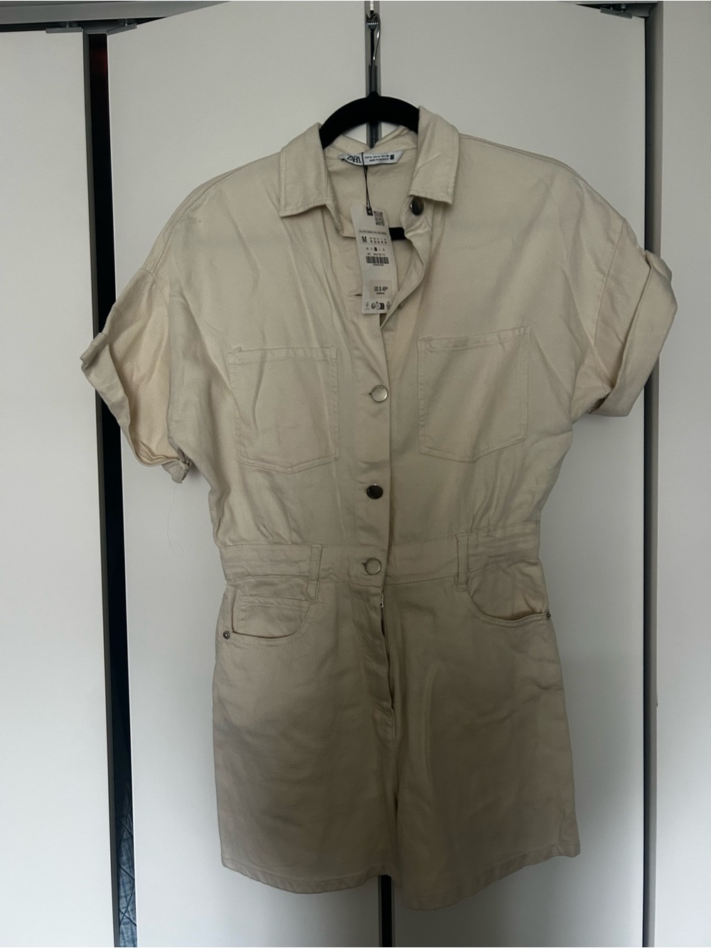 ZARA Cream Short-Sleeve Utility Romper